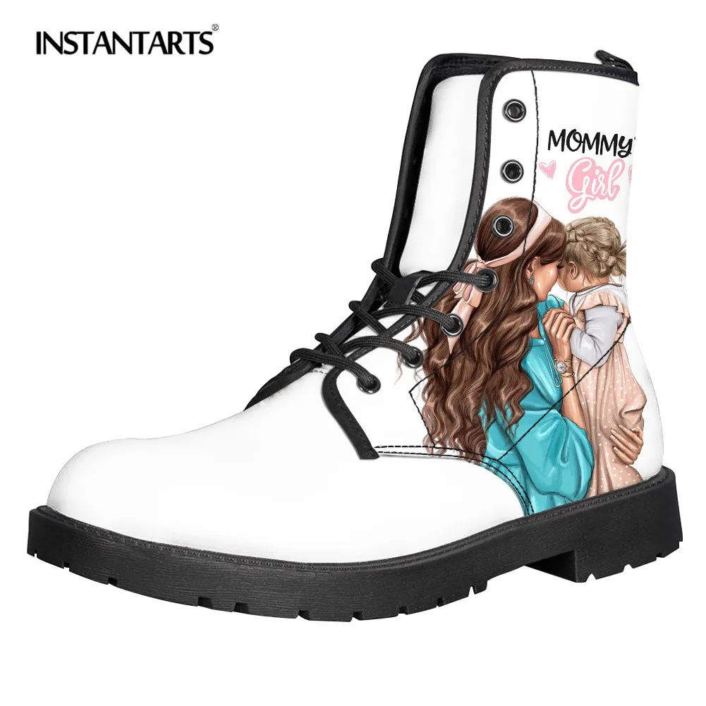 

INSTANTARTS Women Snow Boots Waterproof Thicken Winter Leather Up Flats Shoes Mommy and Me 3D Printed Dropshipping Ankle Botas