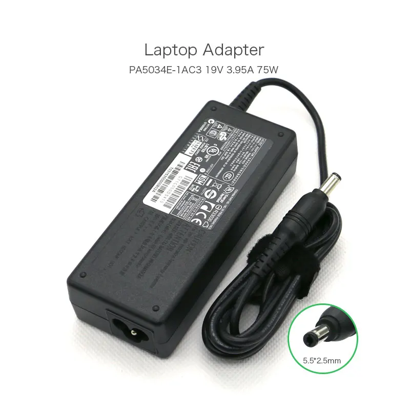 

Black 19V 3.95A 75W PA5034E-1AC3 Notebook AC Charger for Toshiba Satellite A85 L40 L450 L300 L350 C650 5.5*2.5mm Power Cord