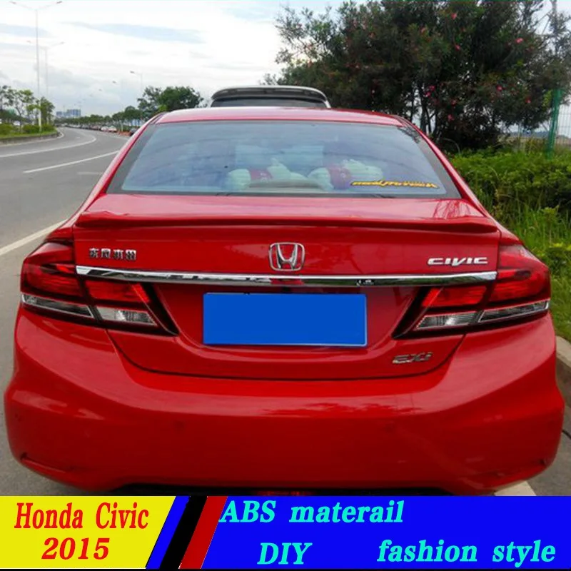 

use for honda civic spoiler 2015 civic lip spoiler High Quality ABS Material Car Rear Wing Primer Color Rear Spoiler for civic