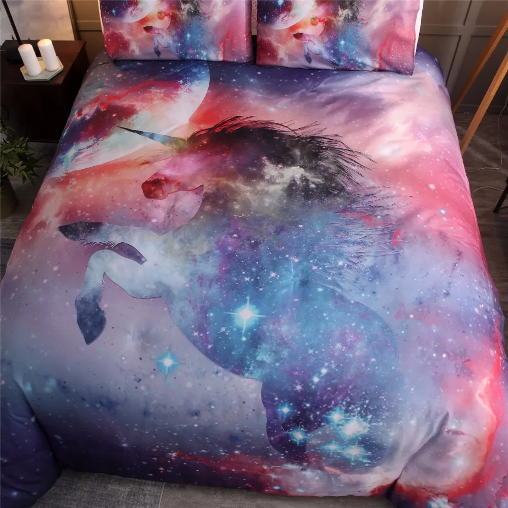 Набор постельного белья с единорогом, Ловец снов, 3D, Вселенная Галактики, космическое пространство, тематический пододеяльник, набор постельного белья размера King queen
