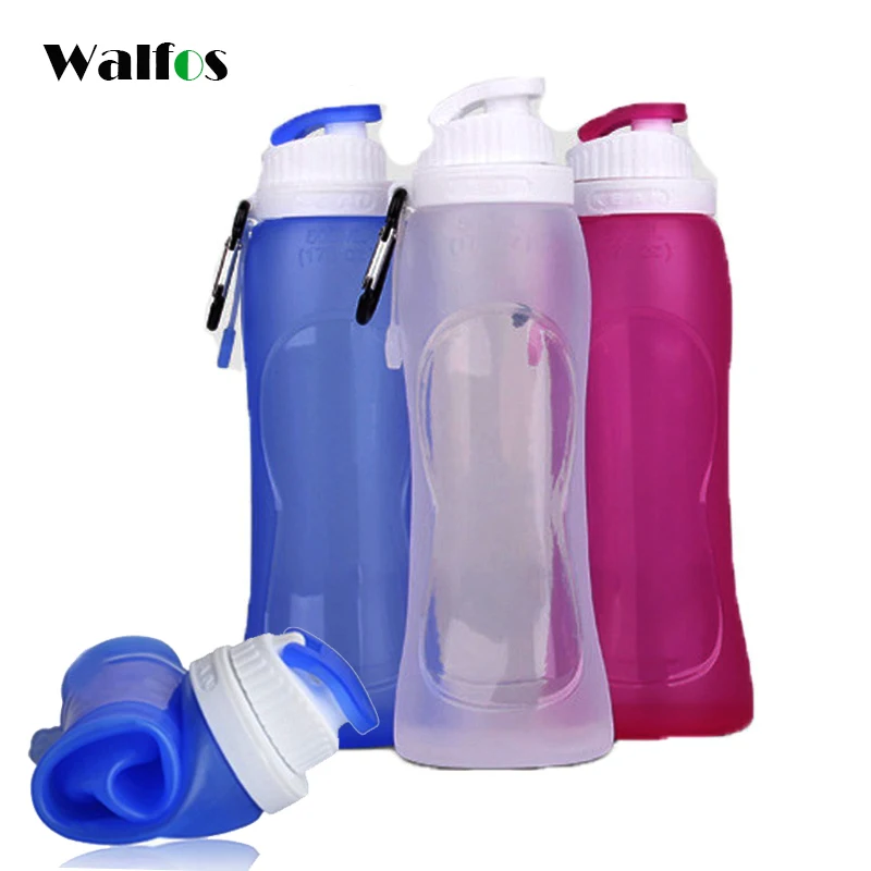 WALFOS пищевая складная бутылка 500 мл, силиконовая велосипедная бутылка для воды, шейкер, пластиковые спортивные бутылки для напитков и путешествий, беговые бутылки
