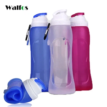 

WALFOS food grade foldable bottle 500 ml silicone Bicycle Water Bottle shaker plastic Sport Drink Travel Running Bottles
