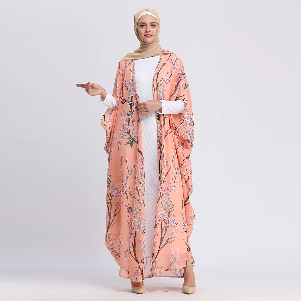 Модная мусульманская абайя Платье макси с принтом рукав «летучая мышь» Свободный кардиган с длинным халаты Рамадан вечерние поклонение