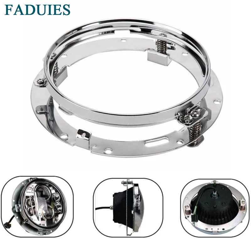 FADUIES Chrome 7 inch Round Mounting Bracket Ring 7 inch led Headlight Bracket stainless steel for Harley Davidson Motorcycle  1(3)