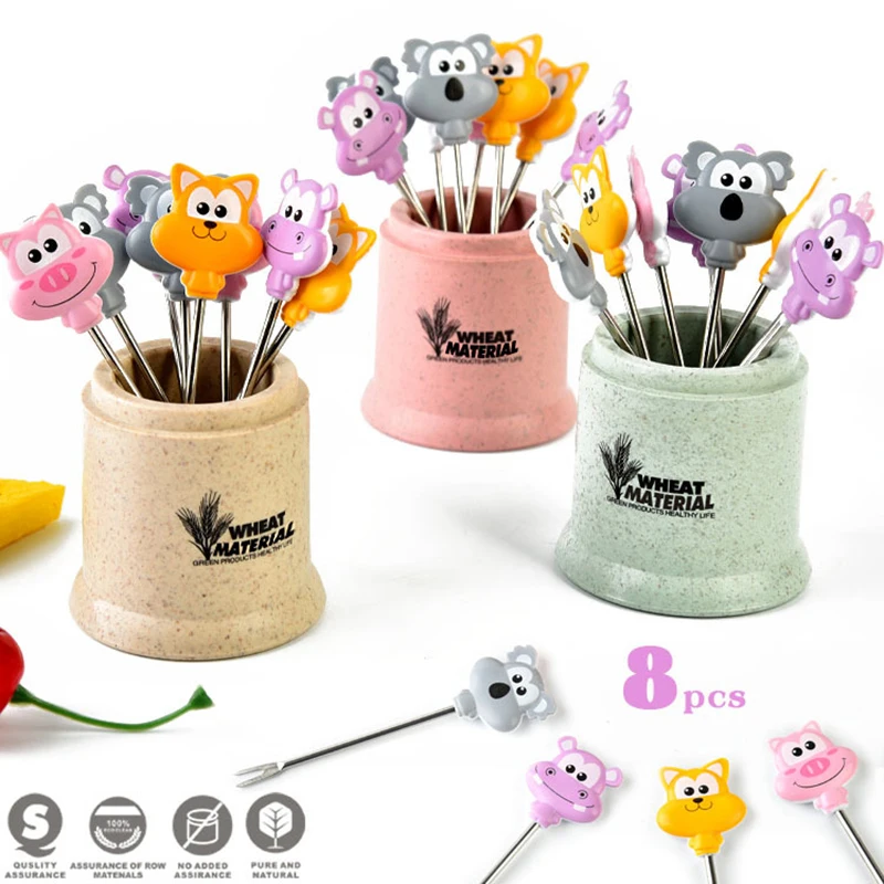 Cartoon Animal Food Fruit Picks Forks Stainless Steel Lunch Box