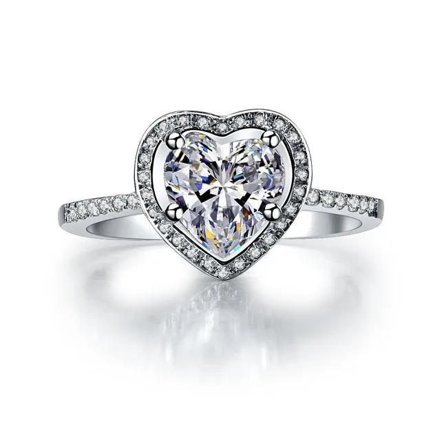 Романтический ювелирные изделия 2Ct Потрясающие синтетических алмазов Обручение обручальные кольца для Для женщин чистого серебра белого золота Цвет кольцо подарочная коробка