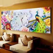 Peacock Peony Flowers Pattern Mosaic Diamond Embroidery Kit 5d diy Diamond Painting Cross Stitch Clock Wall Clocks Painting