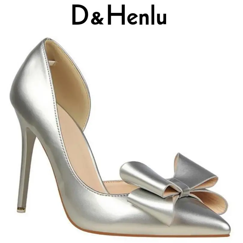 

{D&Henlu} Brand Women Shoes High Heels Women's Pumps Bow Two Piece Thin Heel Wedding Shoes Valentine Shoes White zapatos mujer