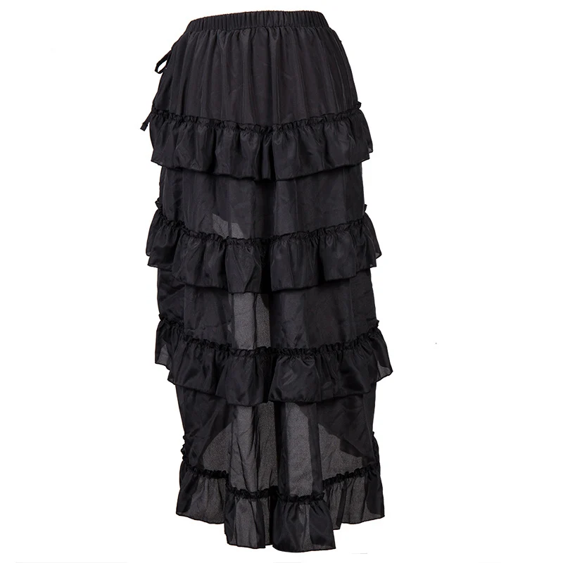 Черные регулируемые Асимметричные оборки готические стили одежды викторианские псевдостаринные юбки длинные винтажные юбки для женщин матч корсет