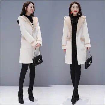 

Mink Fur velvet cardigan coat fashion temperament coat female long section 2018 autumn and winter new Lap top thick hooded coat