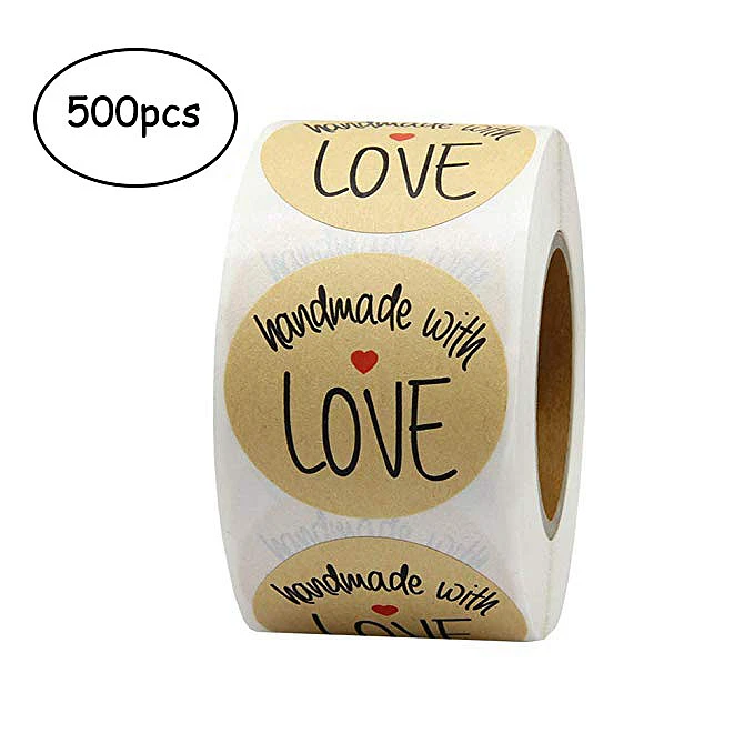 500pcs Roll Natural Kraft "Handmade with Love" Stickers Seal Labels Sticker  Scarpbooking for Package Handmade Sticker Stationery|Party DIY Decorations|  - AliExpress
