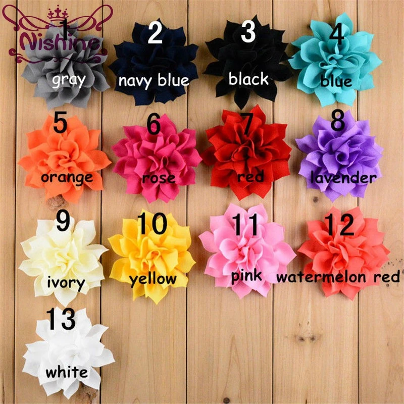 

Nishine 30pcs/lot 13 Colors 3.2 Inch Handmade Layer Chiffon Lotus Flowers Girls Dress Up Boutique DIY Hairpins Hair Accessories