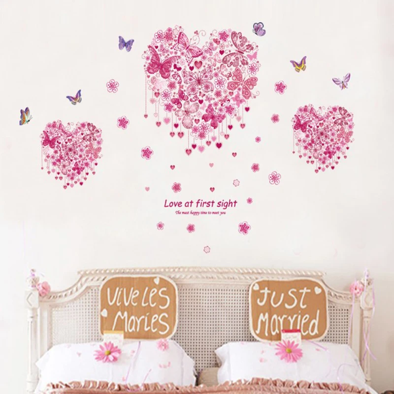

fantastic butterflies loving heart wall stickers girls bedroom decoration 3d mural art home decals valentine gift