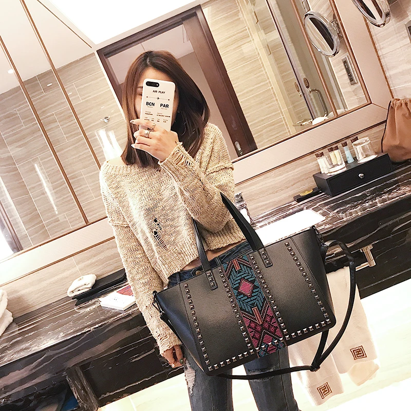 

WEIXIER 2019 handbag women bag Embroidery women handbags lady bag feminina large tote bag Messenger Bags designer handbag LL-57