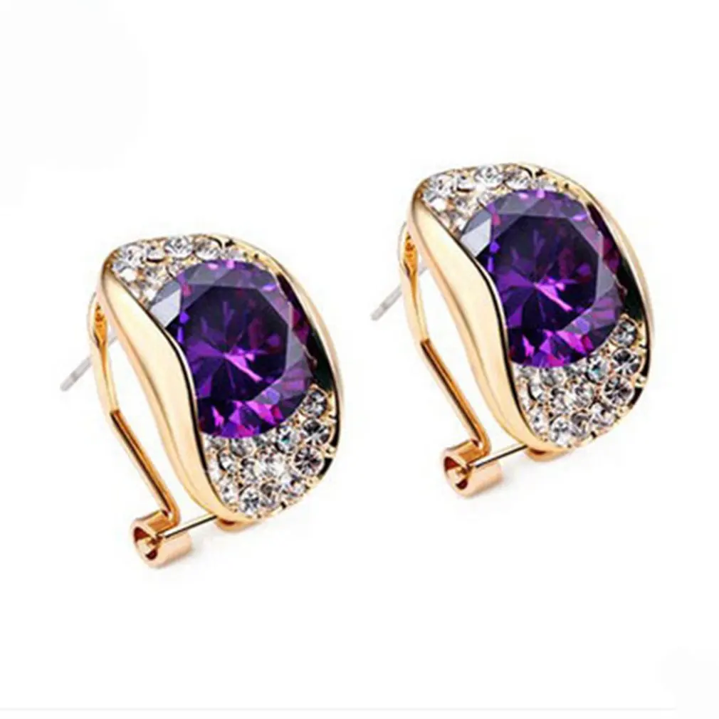 Women Ear Stud Earrings Luxury Cubic Zircon Ear Pendants Charming Gold
