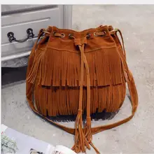 Chispaulo Brand Fashion PU Leather Women Bucket Bag Solid Soft Tassel Women Shoulder Bag Famous Design Women Crossbody Bag