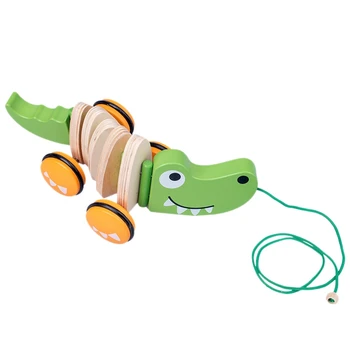 

Wooden Pull Toy Wooden Car Children'S Toys Wooden Cartoon Crocodile Toy Car Tow Truck