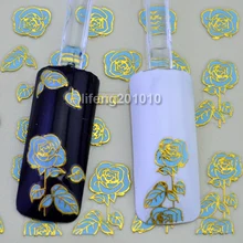 Розничная упаковка, 5 листов/партия, 3D штамповка, синий цветочный дизайн, наклейки для дизайна ногтей, украшения, самоклеющиеся наклейки для телефона, RTJ010