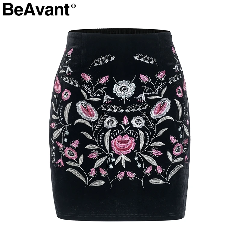 BeAvant вышивка высокая талия юбки женская нижняя эластичная облегающая короткая юбка-карандаш Женская винтажная мини Зимняя юбка