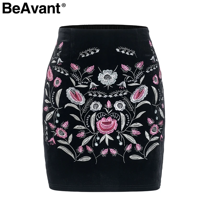 Юбка BeAvant с вышивкой и высокой талией Женская эластичная облегающая короткая