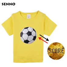 Summer football score switchable sequin top baby girls tee shirt boys glitter T shirt kid magic discoloration tops 2-12 yrs hot football soccer magic switchable sequins boys t shirts kid fashion t shirt children tops clothes