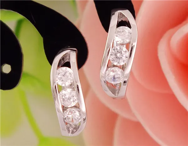 

MISANANRYNE Nice Shipping 1pair Silver Color womens Fashion Clear CZ Zircon hoop earrings