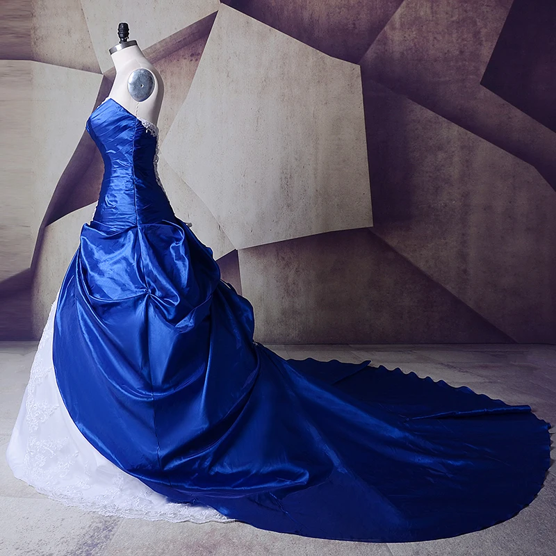 Винтажные королевские синие и белые свадебные платья очаровательный со шнуровкой Vestidos De Noiva Плюс Размер Сексуальные Длинные свадебные платья