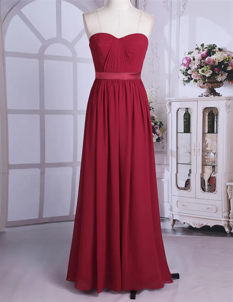 Dusty Rose Pleated A Line Long Bridesmaid Dress