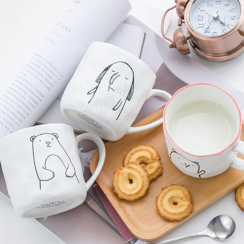 

Personality Cartoon Interest 450ml Ceramic Mug Elegant Embossed Coffee Mug Ceramic Milk Mug Office Meeting Tea Mug
