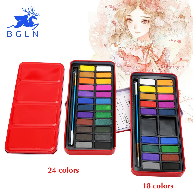 

18/24 Colors Tin Box Watercolor Paint With Brush Portable Soild Watercolor Paints For Artist School Student Aquarela Tinta