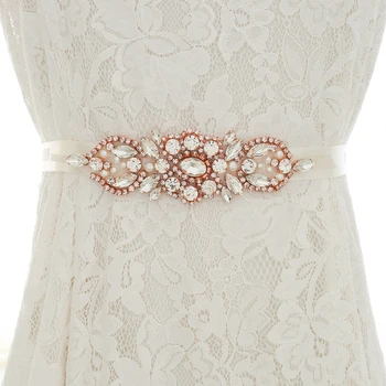 

Luxurious Rose Gold Crystal Bridal Belt Pearl Rhinestone Wedding Belt For Wedding Accessories S172RG