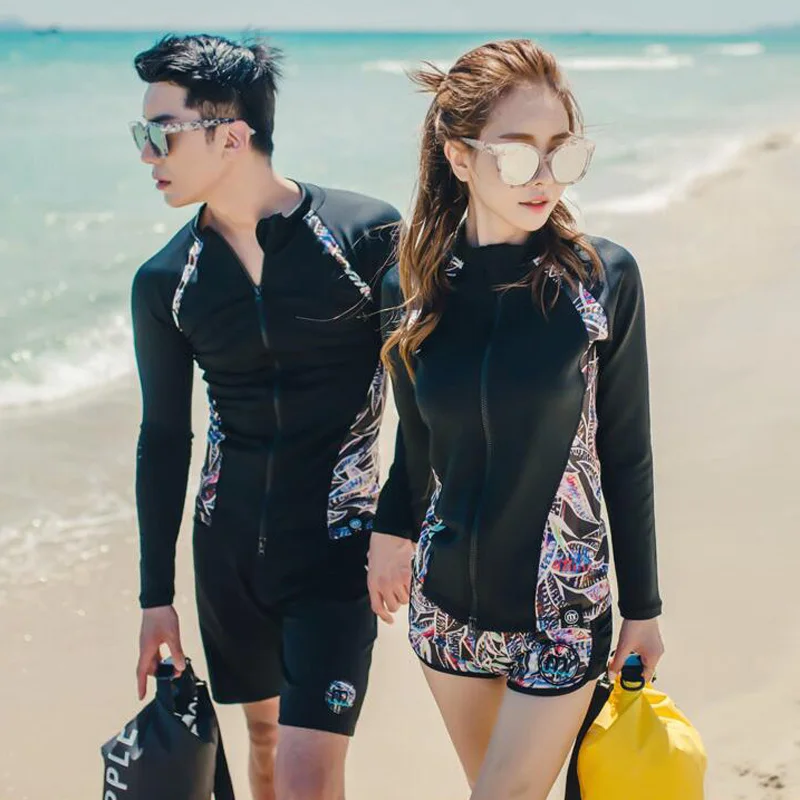 الأزواج ملابس السباحة طفح الحرس الرجال النساء سترة طويلة الأكمام السراويل السراويل البرازيلي ملابس الشاطئ تصفح لباس سباحة Rashguards ملابس الغو...