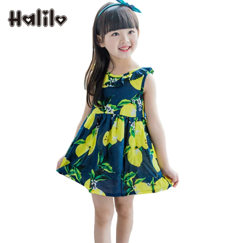 2019 Летнее платье для девочек с принтом с лимонами Vestidos Infantil Детская одежда Детские платья для девочек вечерние костюм принцессы платья