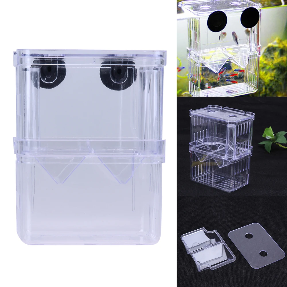 S/L Clear Acrylic Fish Breeding Box Aquarium Breeder Box Double Guppies