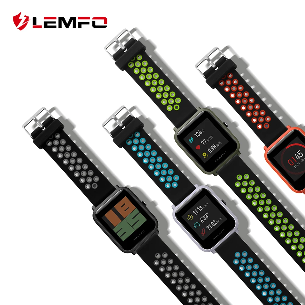 Умные аксессуары LEMFO для Xiaomi Amazfit Bip, умные часы 20 мм, Молодежные спортивные умные часы, ремешок на запястье, силиконовый, двойной цвет