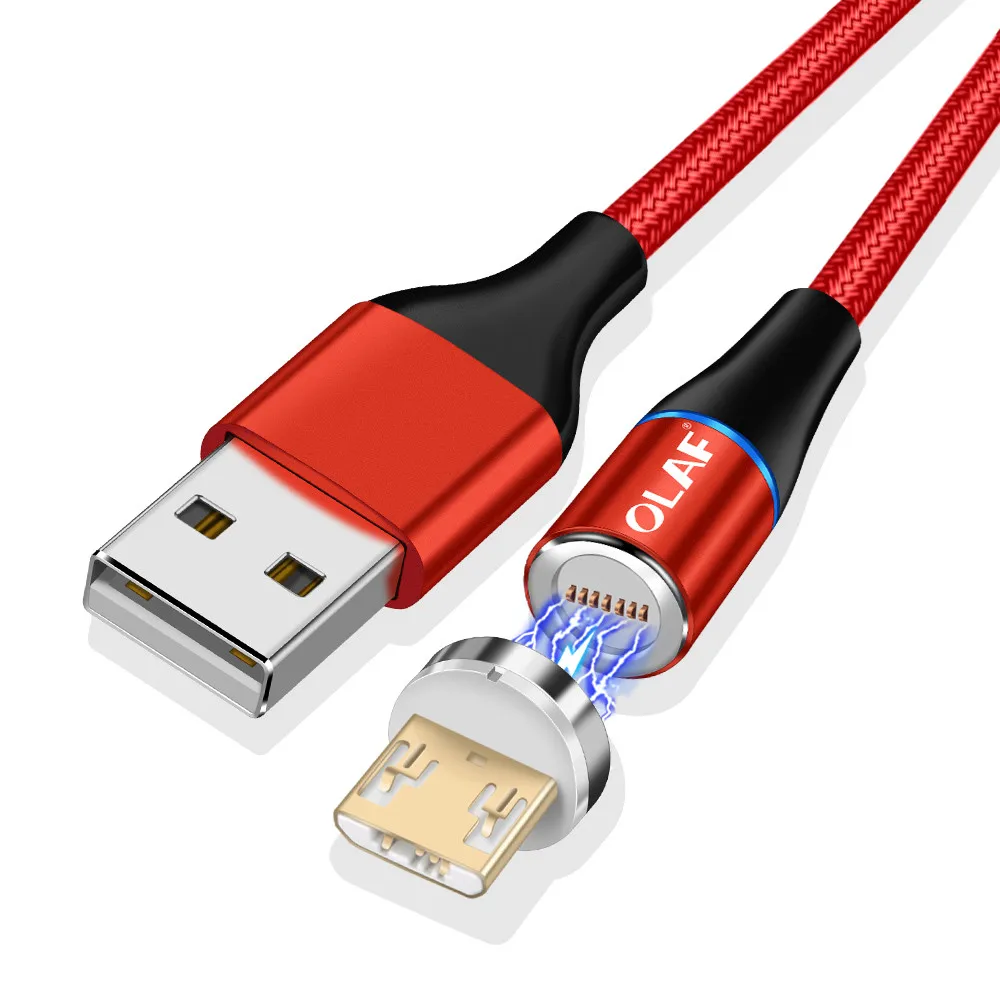 Магнитный usb-кабель Олаф 1 м/2 м, кабели для мобильных телефонов, круглые кабели для быстрой зарядки для iPhone, usb type-C, Micro, Android, usb, магнитные Кабельные шнуры - Цвет: Red For Micro