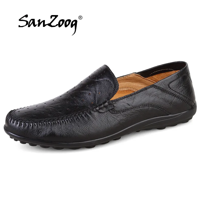 

New Brand Mesh Genuine Leather Shoes Men Summer Cowhide Leather Men's Loafers Casual Mens Flats Driving shoes Plus Size