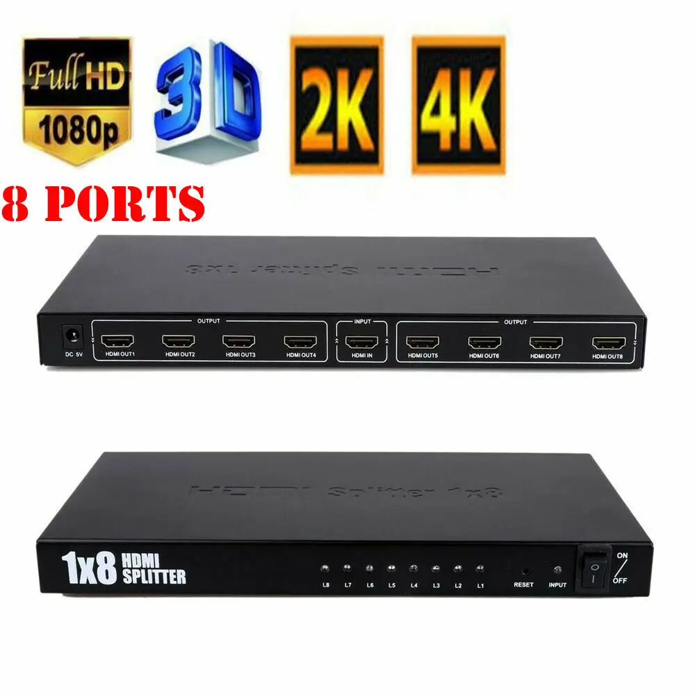 8 порты и разъёмы 1 в из 1x8 HDMI Splitter Аудио Видео 1080 P для 4 к/2 к HD HDTV 3D DVD инструменты