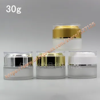 

30g clear/transparent frosted glass cream jar with many colors acrylic lid,30ml cosmetic/eye cream/mask cream container
