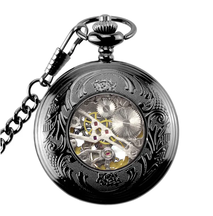 Стимпанк механические карманные Часы цветок святить Скелет Цепочки и ожерелья карман и Брелок часы с цепочкой подарок для человека