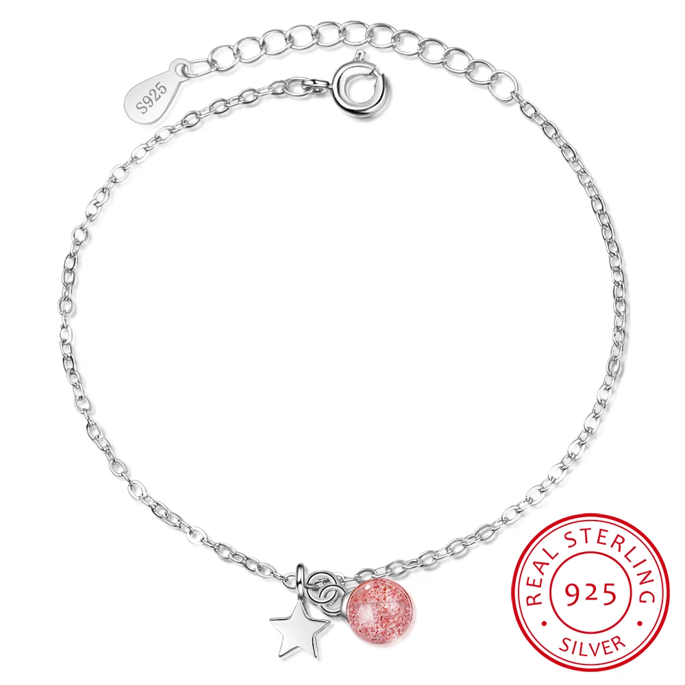

Hot Fashion 925 Sterling Silver Bracelets & Bangles Bead Strawberry Crystal Star Charm Bracelet Pulseira Feminina Fine Jewelry