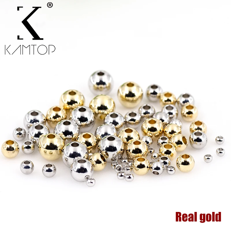 

KAMTOP Copper plated gold ring beads ball 2/3/4/5/6 MM metal round loose beads jewelry bracelet DIY accessories Findings