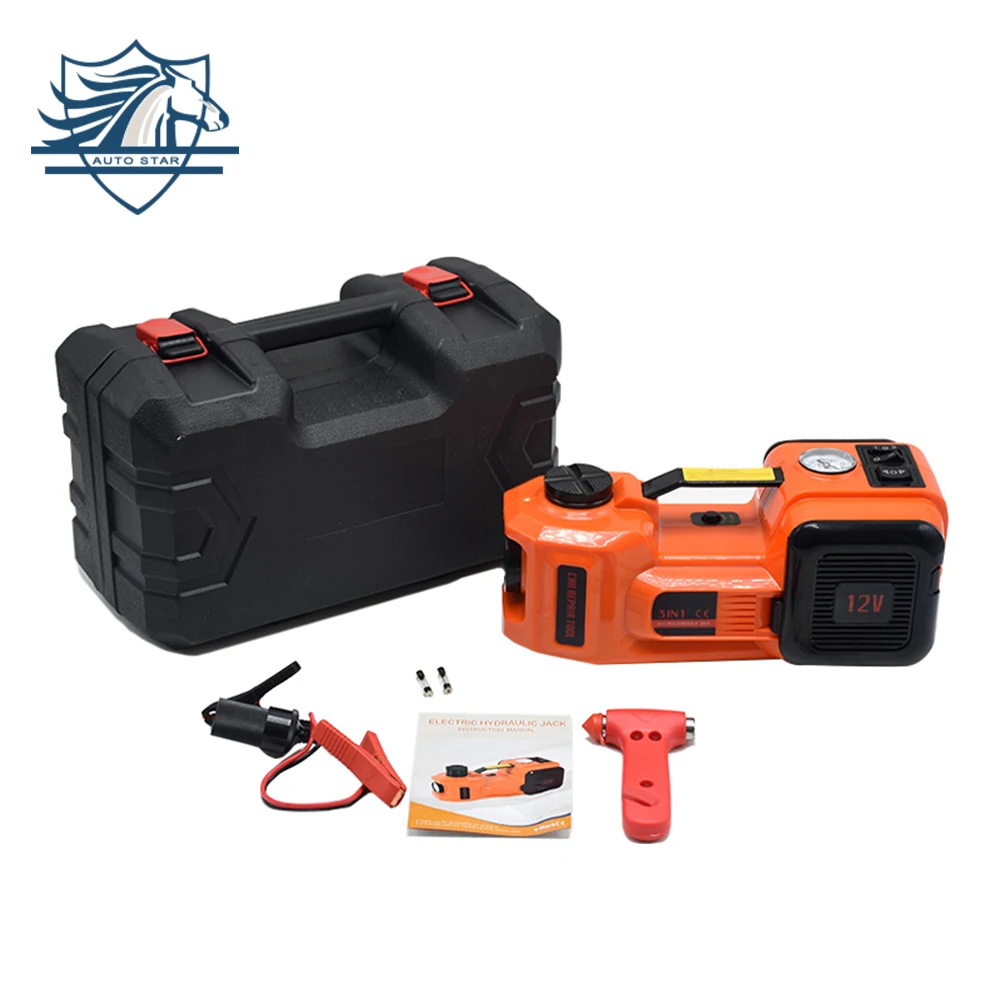 Comprar 12 V 5Ton coche neumático Jack hidráulico eléctrico Jack elevación Jack Auto elevador ascensor de coche Inflador de neumáticos linterna seguro martillo 3 en 1