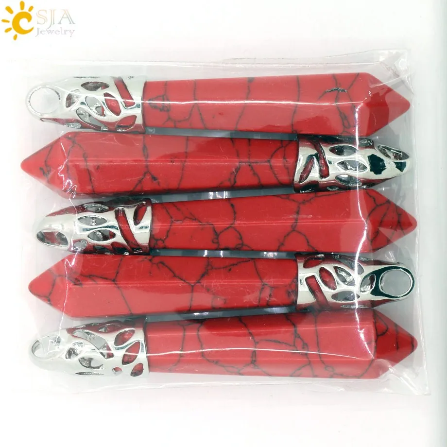 Natural Gem Stone Beads Hexagonal Prism Necklace Pendants