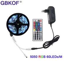 Светодиодный светильник SMD 5050 RGB 5 м 10 м 60 светодиодный s/M 30 светодиодный s/M лента Диодная Гибкая Водонепроницаемая DC 12 В+ пульт дистанционного управления+ адаптер EU