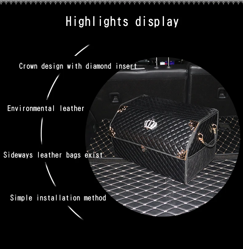 Корона, кожа, стразы, для автомобиля, большая емкость, складная сумка для хранения, для багажника, для укладки и уборки, коробка для мелочей, автомобильные аксессуары