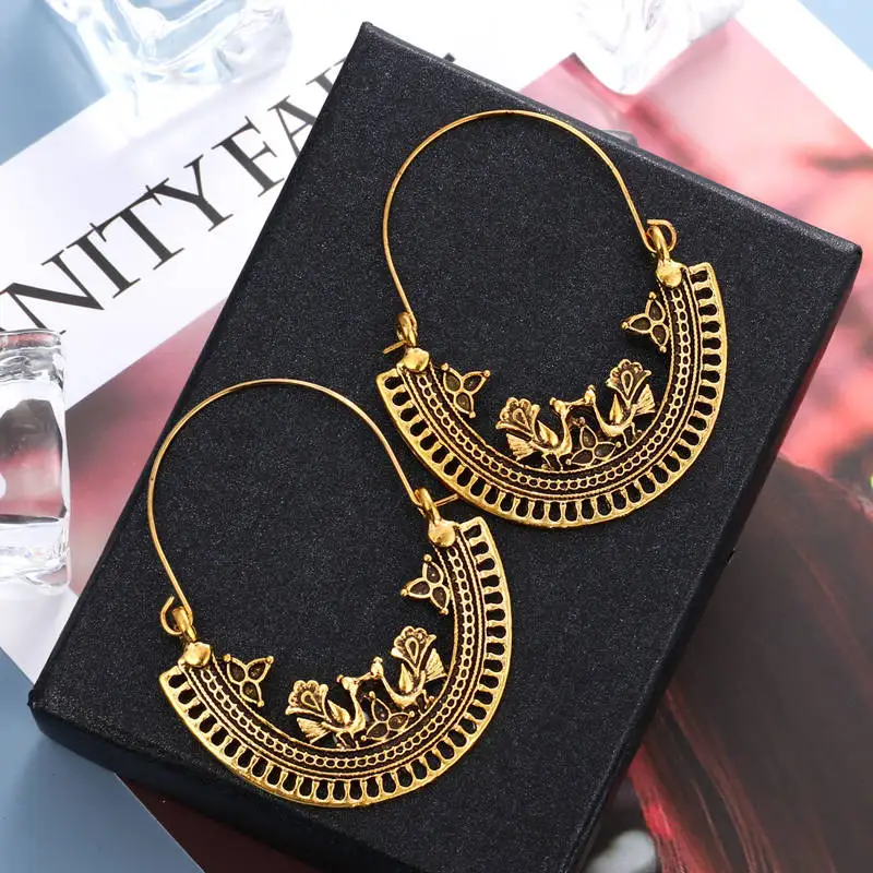 

Hesiod Vintage Ethnic Indian Earrings For Women Boho Jewelry Ladies Retro Geometric Hollow Dangle Earrings Wholesale