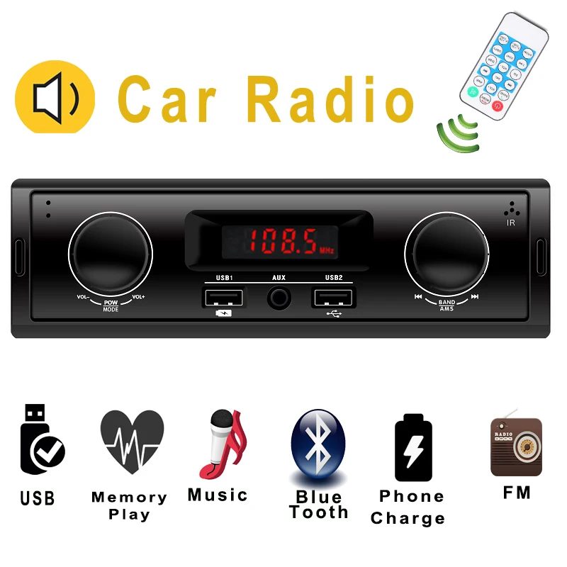 

Autoradio 1 Din Car Radio USB Bluetooth U Disk AUX MP3 WMA Player FM 12V Audio Power-off Memory Music Stereo Single Din Radios