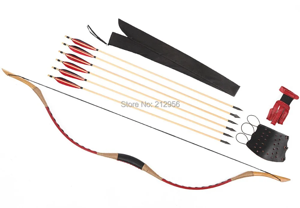 Longbowmaker Combination Set Traditional Archery Red Cow Leather Longbow Recurve Bow 6 Wood