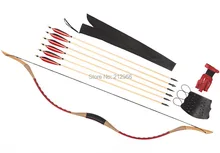 Longbowmaker Combination Set Traditional Archery Red Cow Leather Longbow Recurve Bow 6 Wood Arrows 20-60LBS C10H4